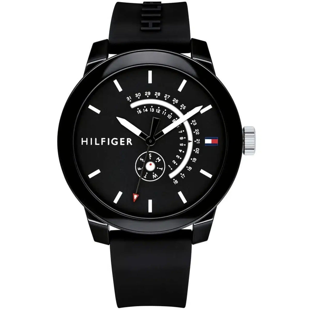 Tommy Hilfiger Brooklyn 1791483 Multi-Function Black Dial Men's Black Rubber Watch