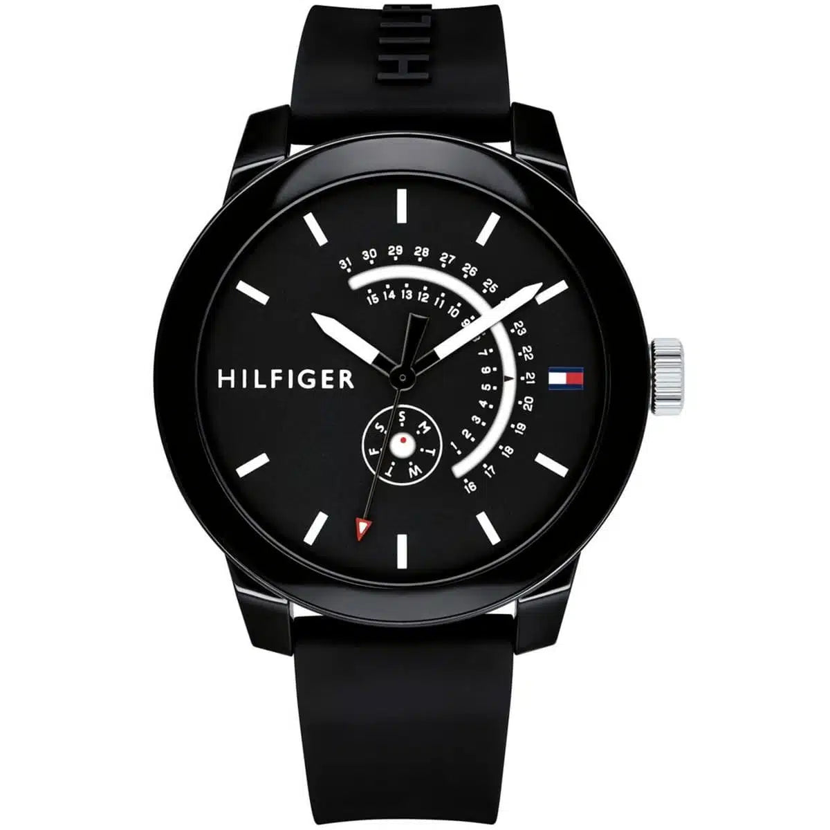 Tommy Hilfiger Brooklyn 1791483 Multi-Function Black Dial Men's Black Rubber Watch