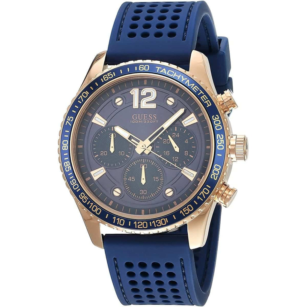 Guess Fleet W0971G3 Men's Rose Gold Case Blue Dial Rubber Watch
