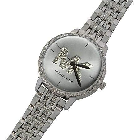 Michael Kors MK4370 Women’s Silver Dial Silver Stainless Steel Crystal MK Logo Watch