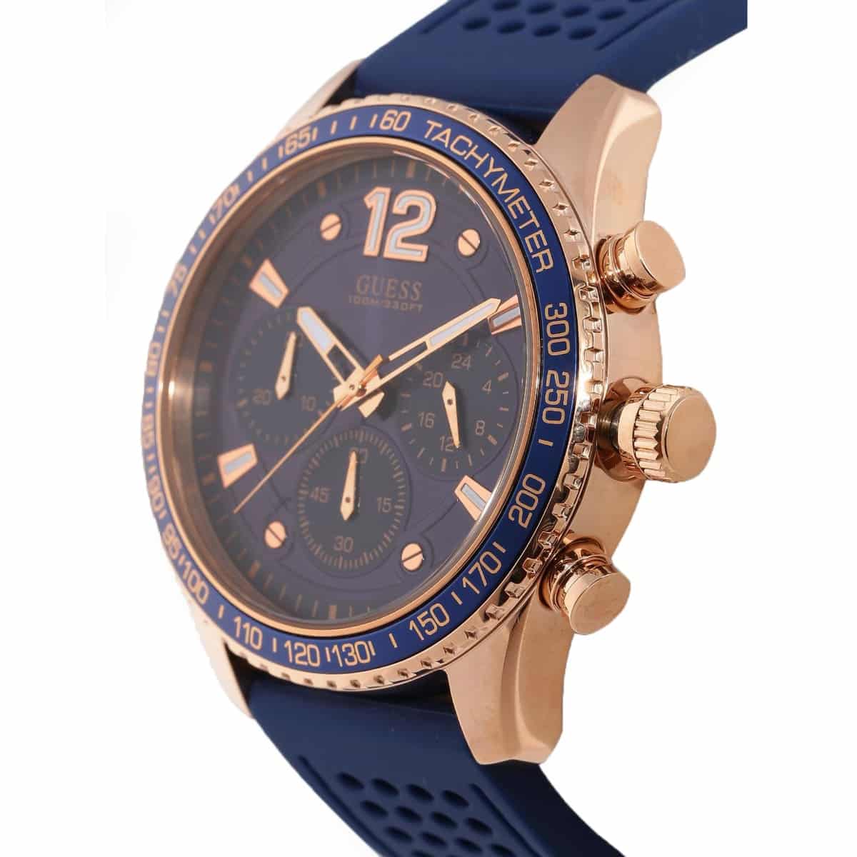 Guess Fleet W0971G3 Men's Rose Gold Case Blue Dial Rubber Watch