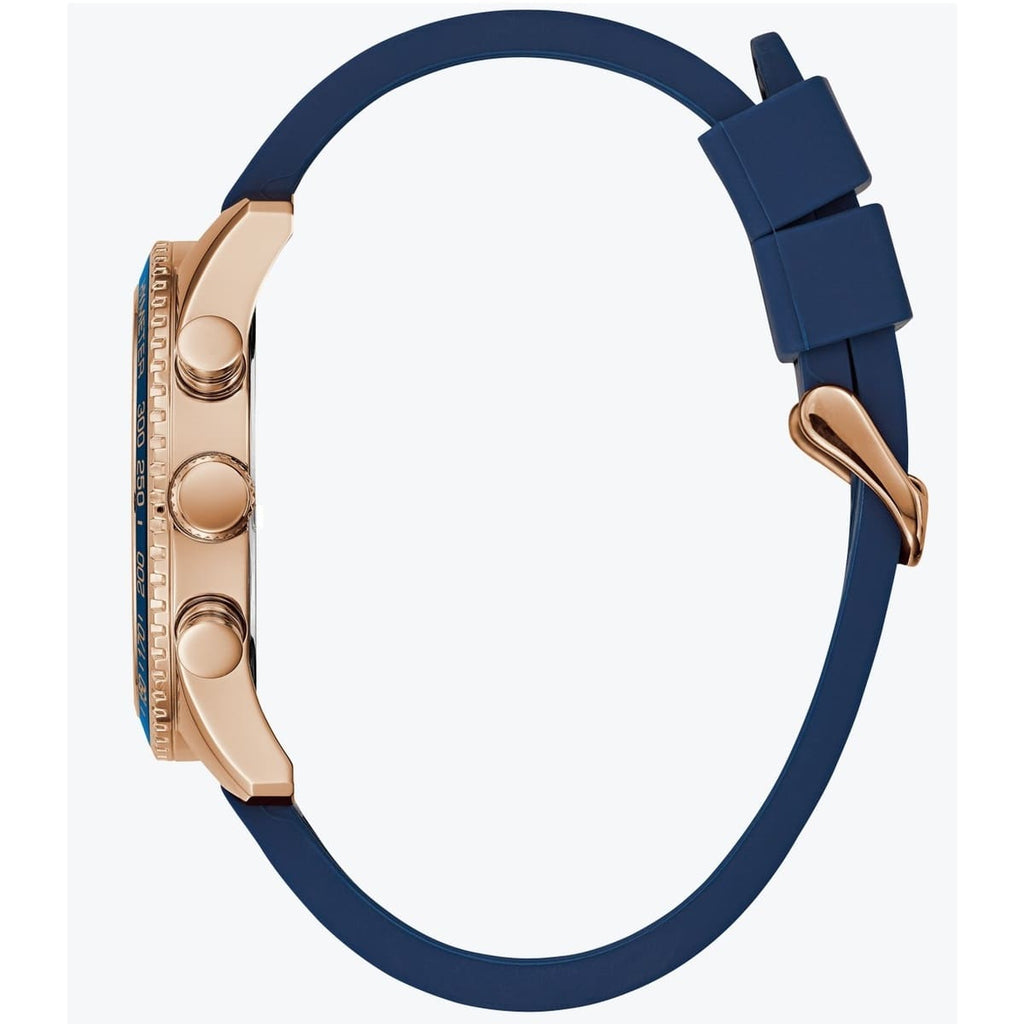 Guess Fleet W0971G3 Men's Rose Gold Case Blue Dial Rubber Watch