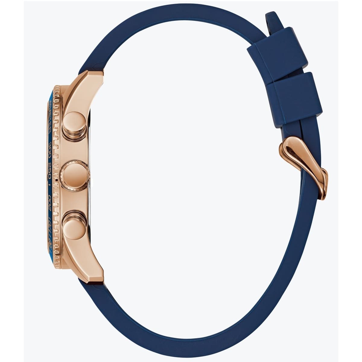 Guess Fleet W0971G3 Men's Rose Gold Case Blue Dial Rubber Watch