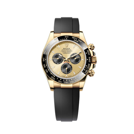 Rolex Daytona – Gold Dial with Black Ceramic Bezel & Rubber Oysterflex Strap