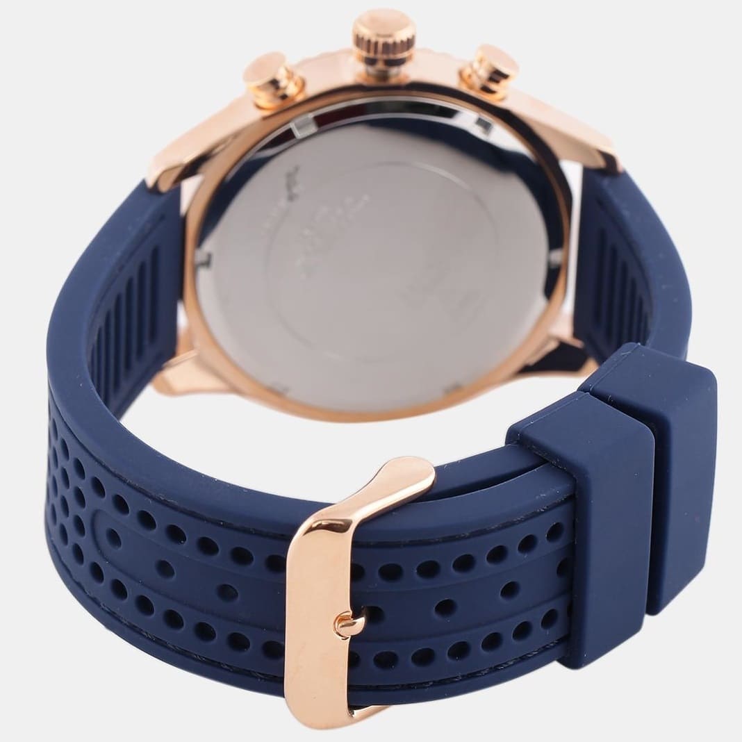 Guess Fleet W0971G3 Men's Rose Gold Case Blue Dial Rubber Watch