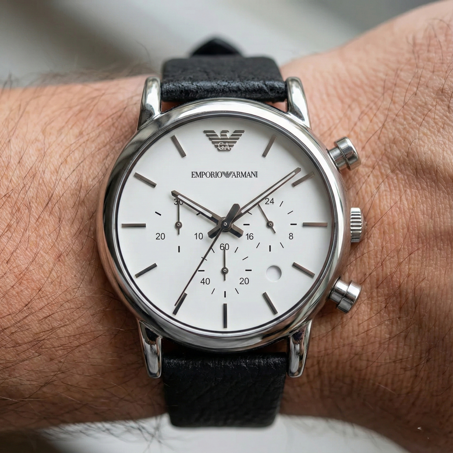 Emporio Armani Luigi AR1810 White Dial Black Leather Watch