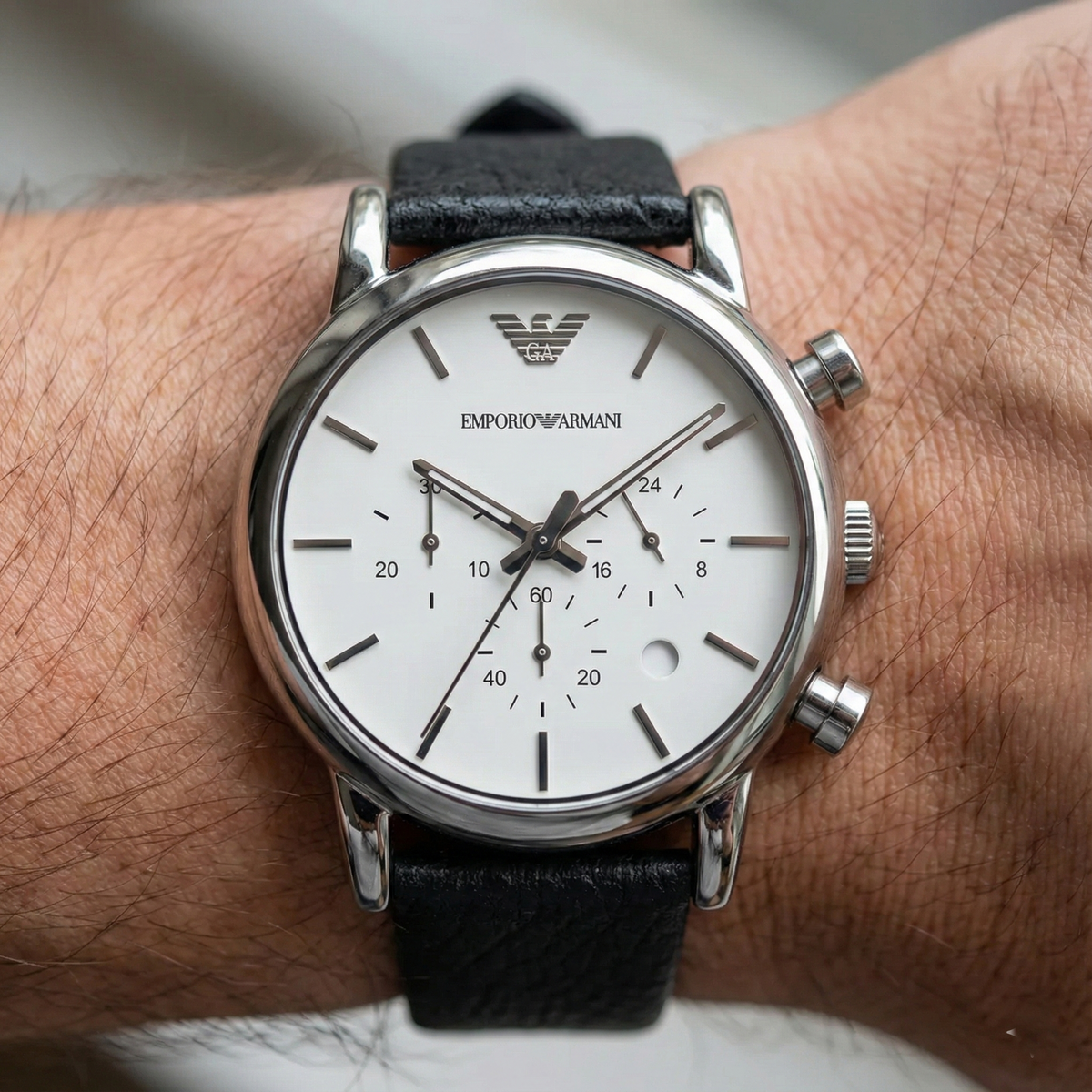 Emporio Armani Luigi AR1810 White Dial Black Leather Watch