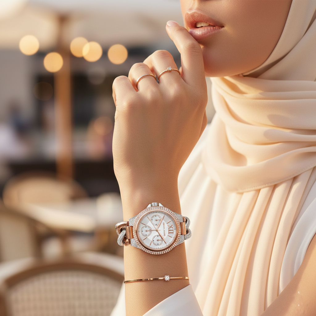 Michael Kors MK6843 Women’s Rose Gold & Silver Mini Camille Crystal Chain-Link Watch