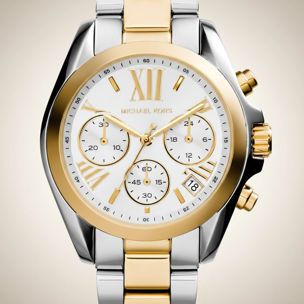 Michael Kors MK5974 Bradshaw Women’s White Dial Two-Tone Stainless Steel Chronograph Watch