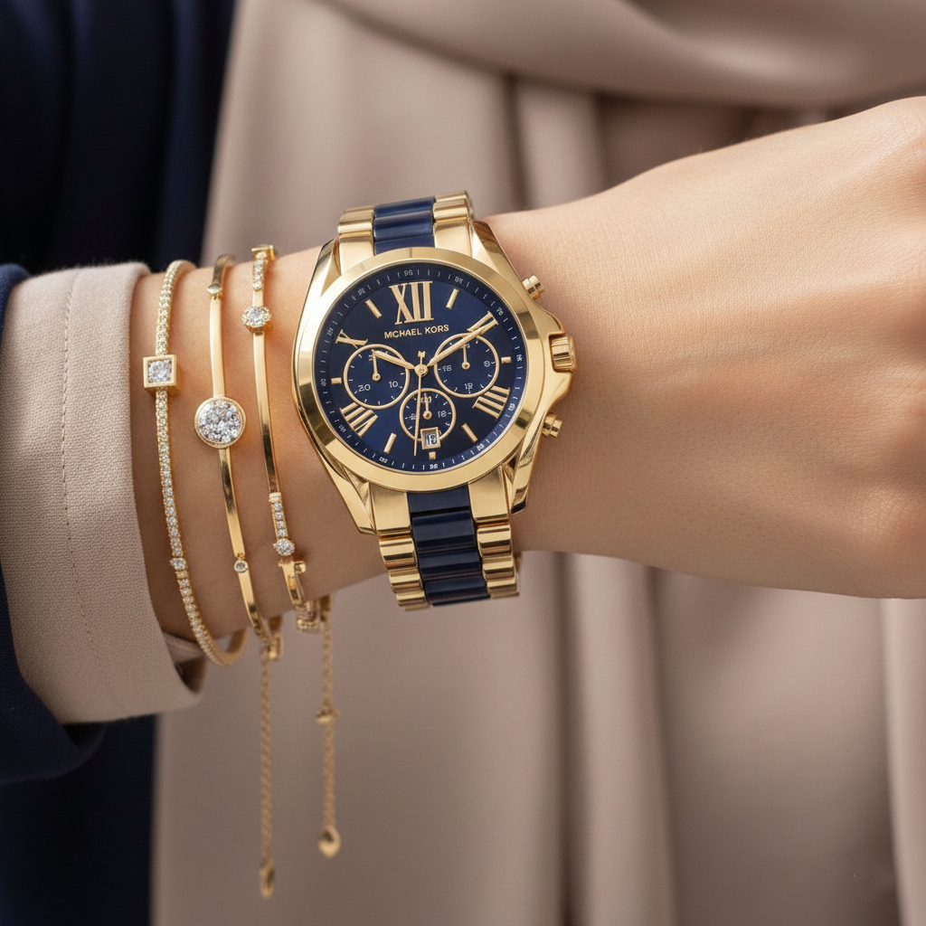 Michael Kors MK6268 Bradshaw Women’s Navy Blue Dial Gold Stainless Steel Chronograph Watch