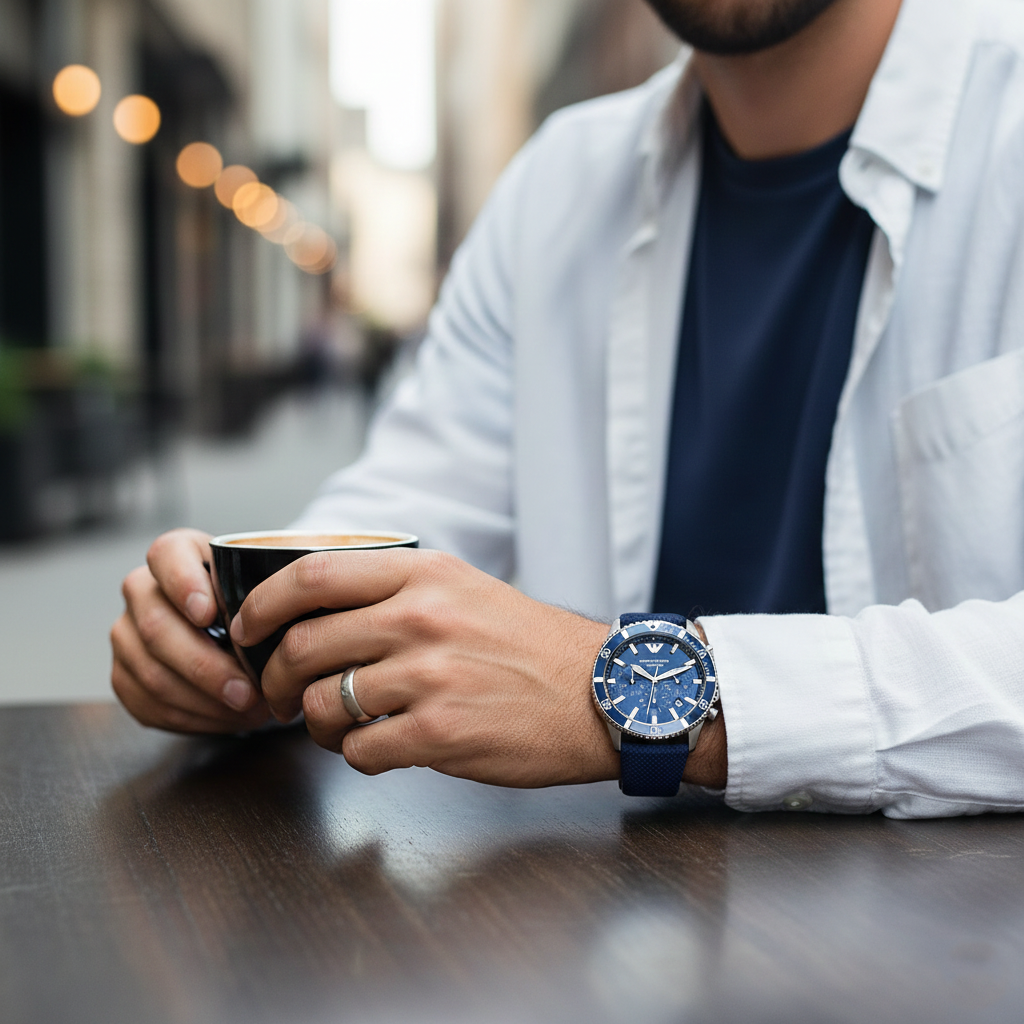 Emporio Armani AR11588 Men’s Blue Dial Fabric Strap Diver Chronograph Watch