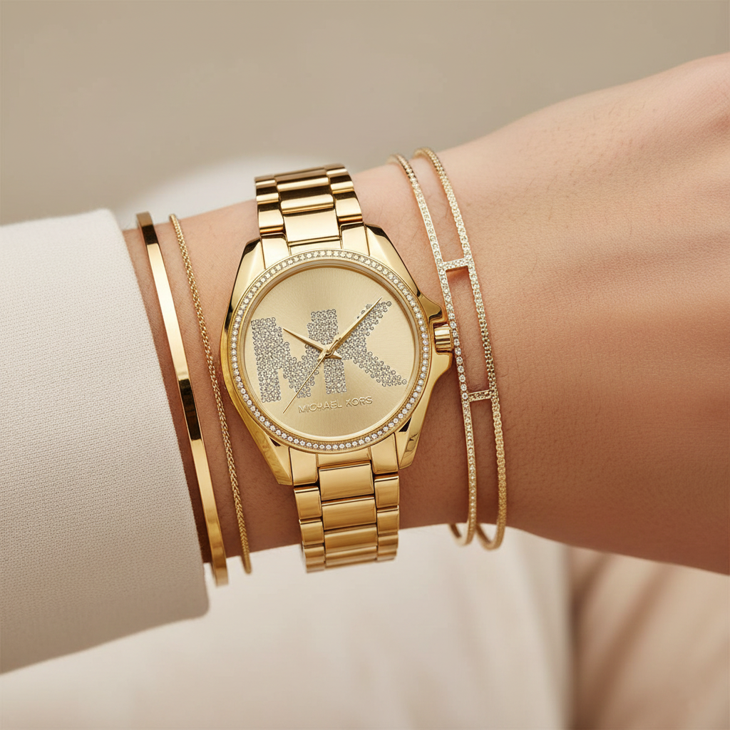 Michael Kors MK6555 Women’s Gold Dial Gold Stainless Steel Crystal Logo Watch