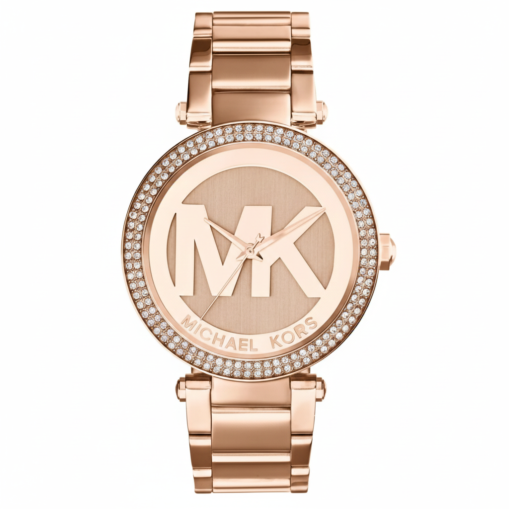 Michael Kors MK5865 Women’s Rose Gold Dial Rose Gold Stainless Steel Crystal MK Logo Watch