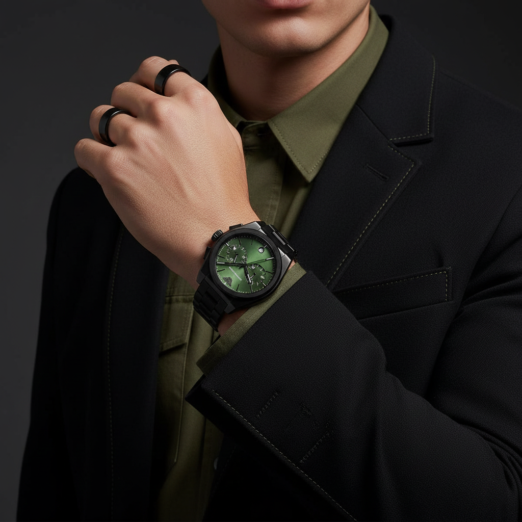 Emporio Armani AR11562 Men’s Green Dial Black Stainless Steel Federico Chronograph Watch