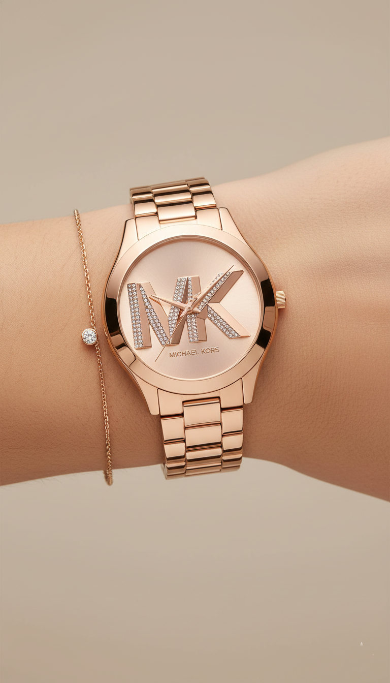 Michael Kors MK4733 Women’s Rose Gold Dial Stainless Steel Crystal Logo Watch