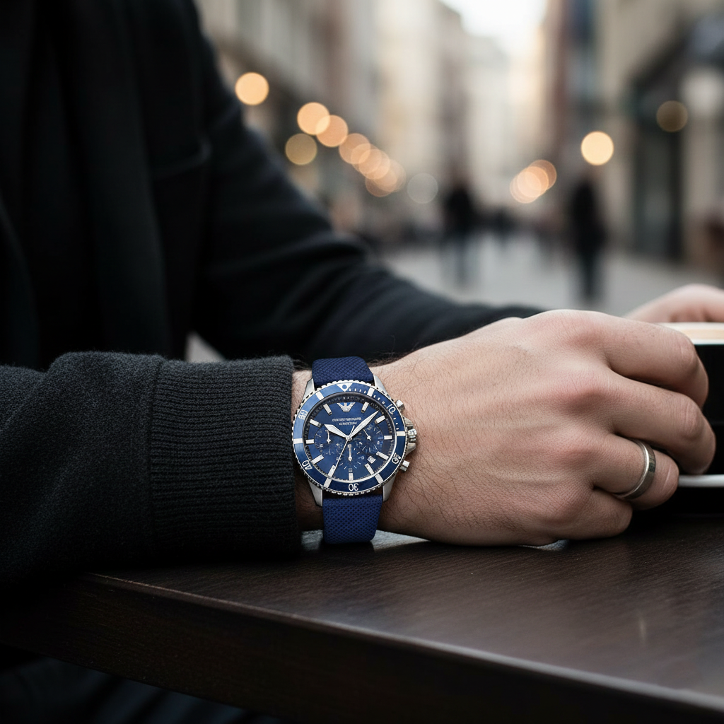 Emporio Armani AR11588 Men’s Blue Dial Fabric Strap Diver Chronograph Watch