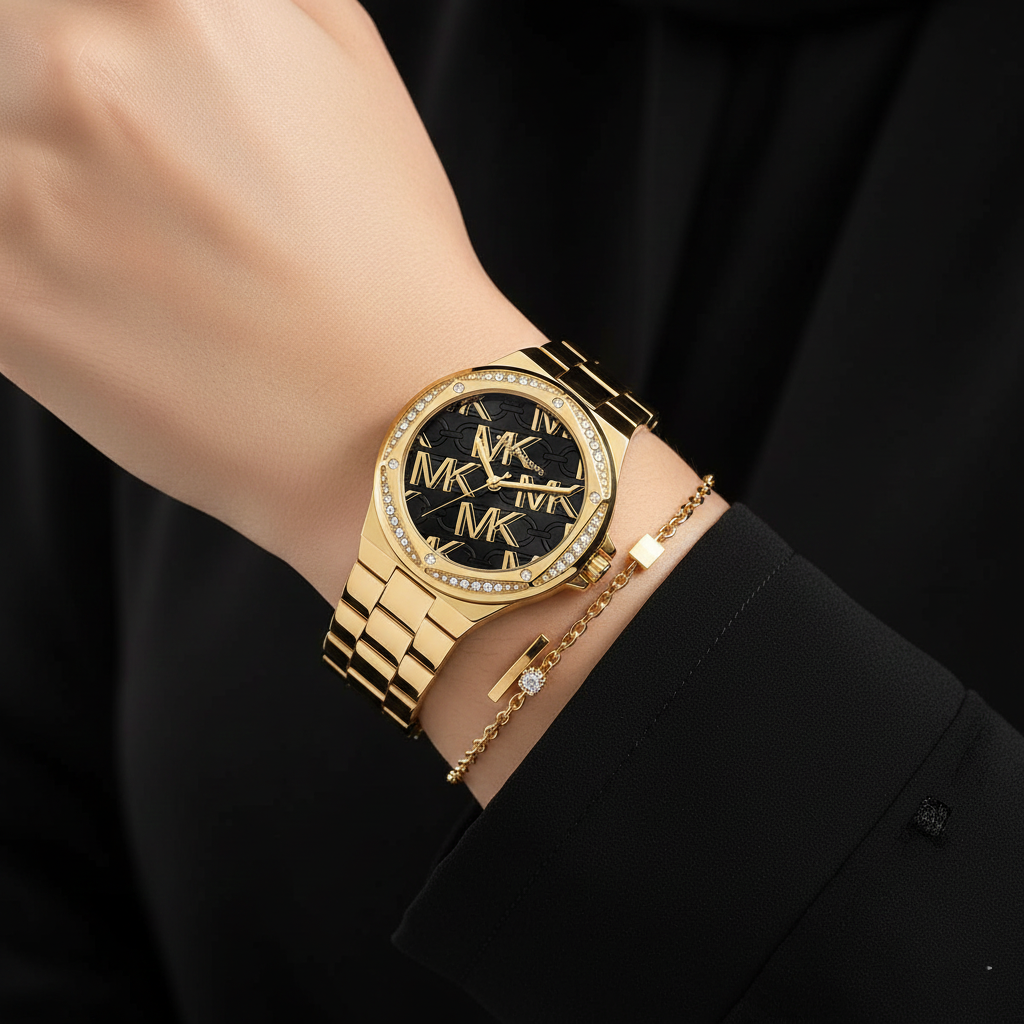 Michael Kors MK7404 Lenox Women’s Black Dial Gold Stainless Steel Watch