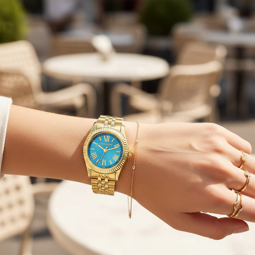 Michael Kors Lexington MK3271 Women’s Gold-Tone Turquoise Dial Stainless Steel Watch