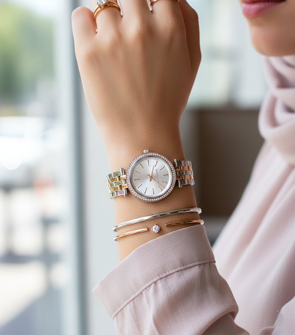 Michael Kors MK3298 Petite Darci Women’s Two-Tone Silver Rose Gold Crystal Watch