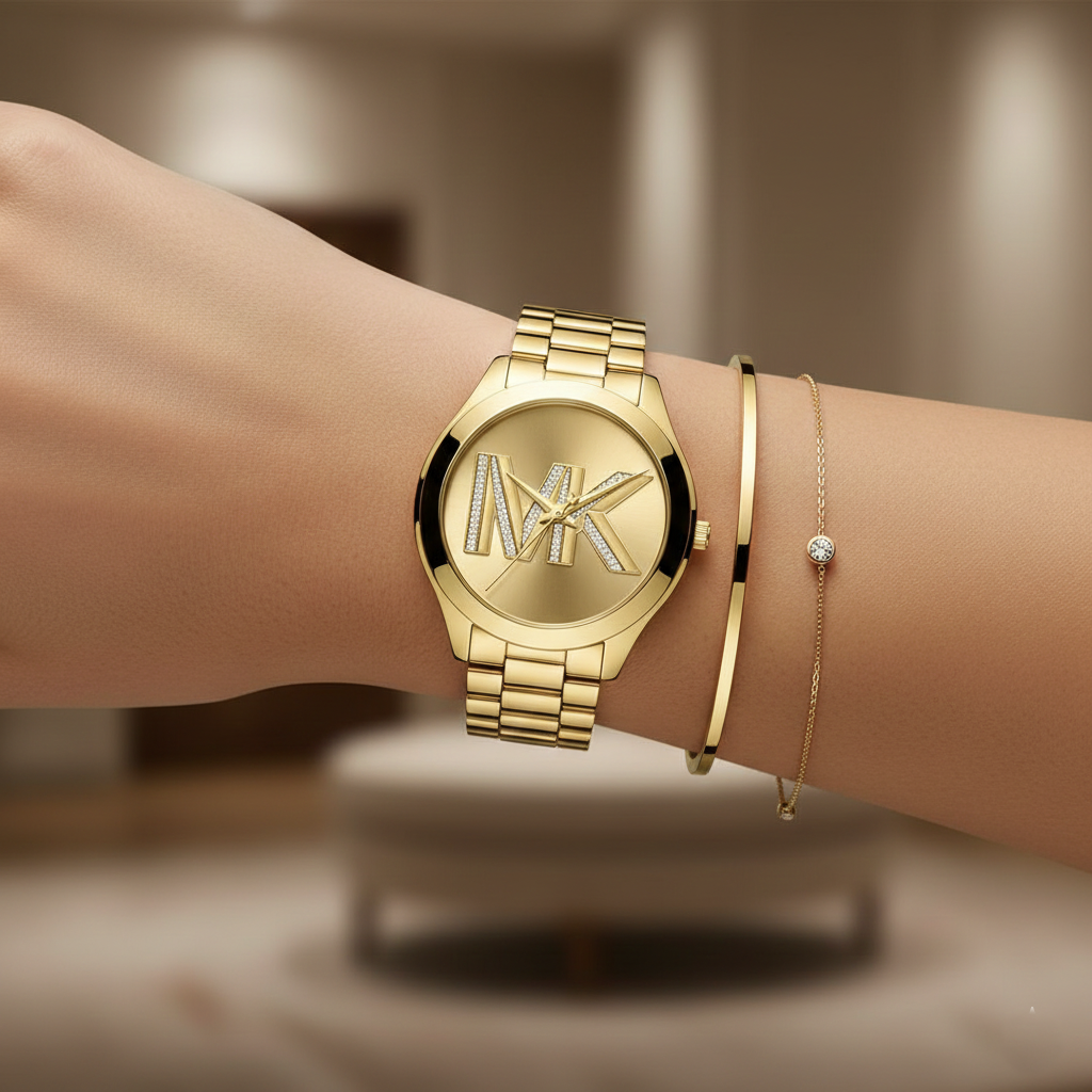 Michael Kors MK4732 Women’s Gold Dial Gold Stainless Steel Crystal Logo Watch