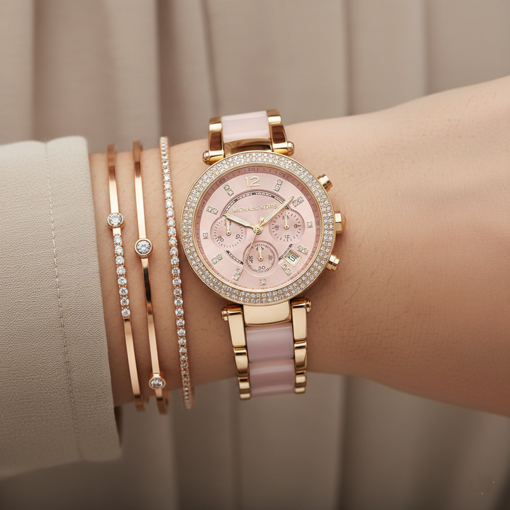 Michael Kors MK6326 Parker Women’s Blush Dial Gold Stainless Steel Chronograph Watch