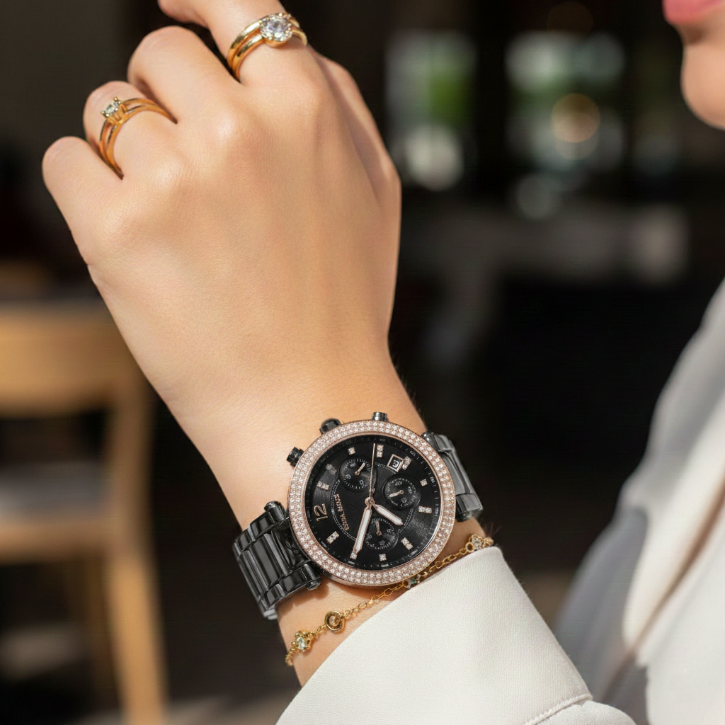 Michael Kors MK5885 Parker Women’s Black Dial Black Chronograph Watch
