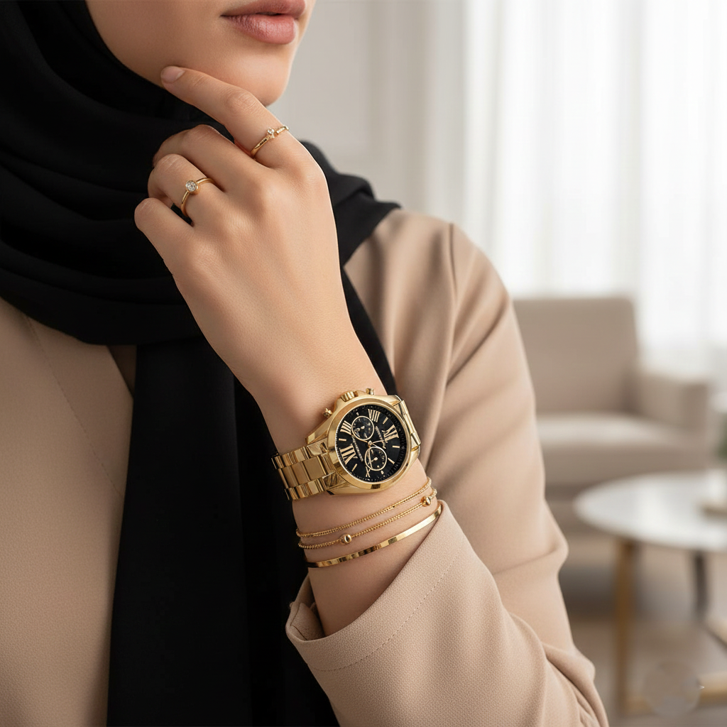 Michael Kors MK5739 Bradshaw Women’s Black Dial Gold Stainless Steel Chronograph Watch