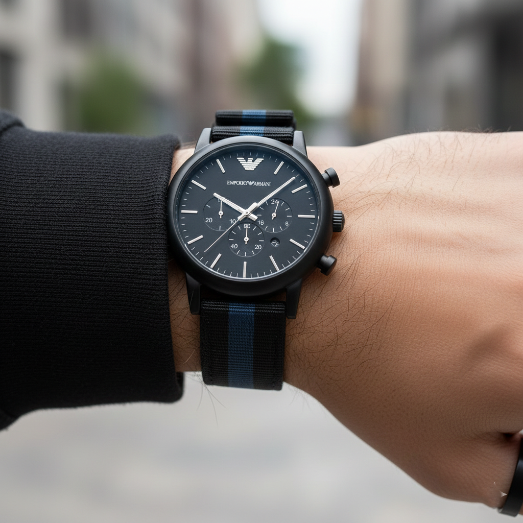 Emporio Armani Luigi AR1948 Chronograph Black Fabric Watch