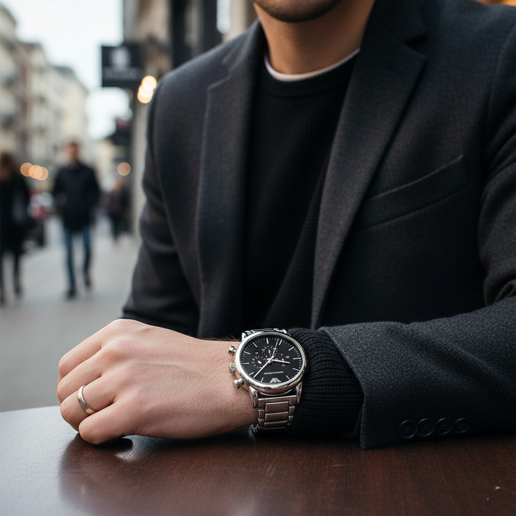 Emporio Armani AR1894 Men’s Black Dial Stainless Steel Luigi Chronograph Watch