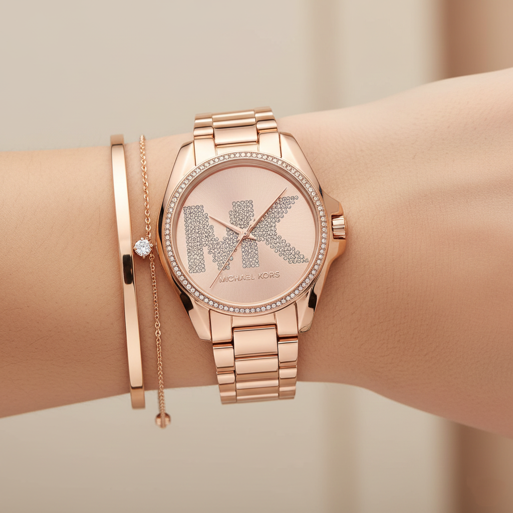Michael Kors MK6556 Women’s Rose Gold Dial Rose Gold Stainless Steel Crystal Logo Watch