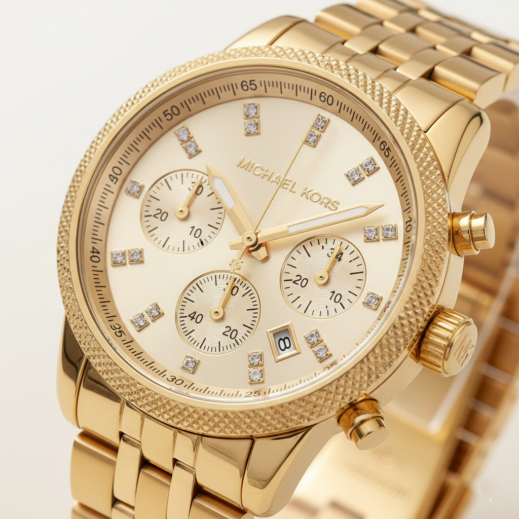 Michael Kors MK5676 Women’s Gold-Tone Crystal Ritz Chronograph Watch