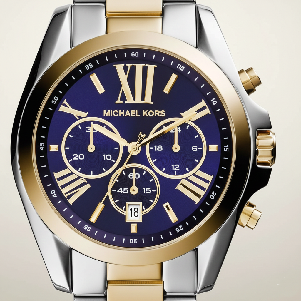 Michael Kors MK5976 Bradshaw Women’s Navy Dial Two-Tone Stainless Steel Chronograph Watch