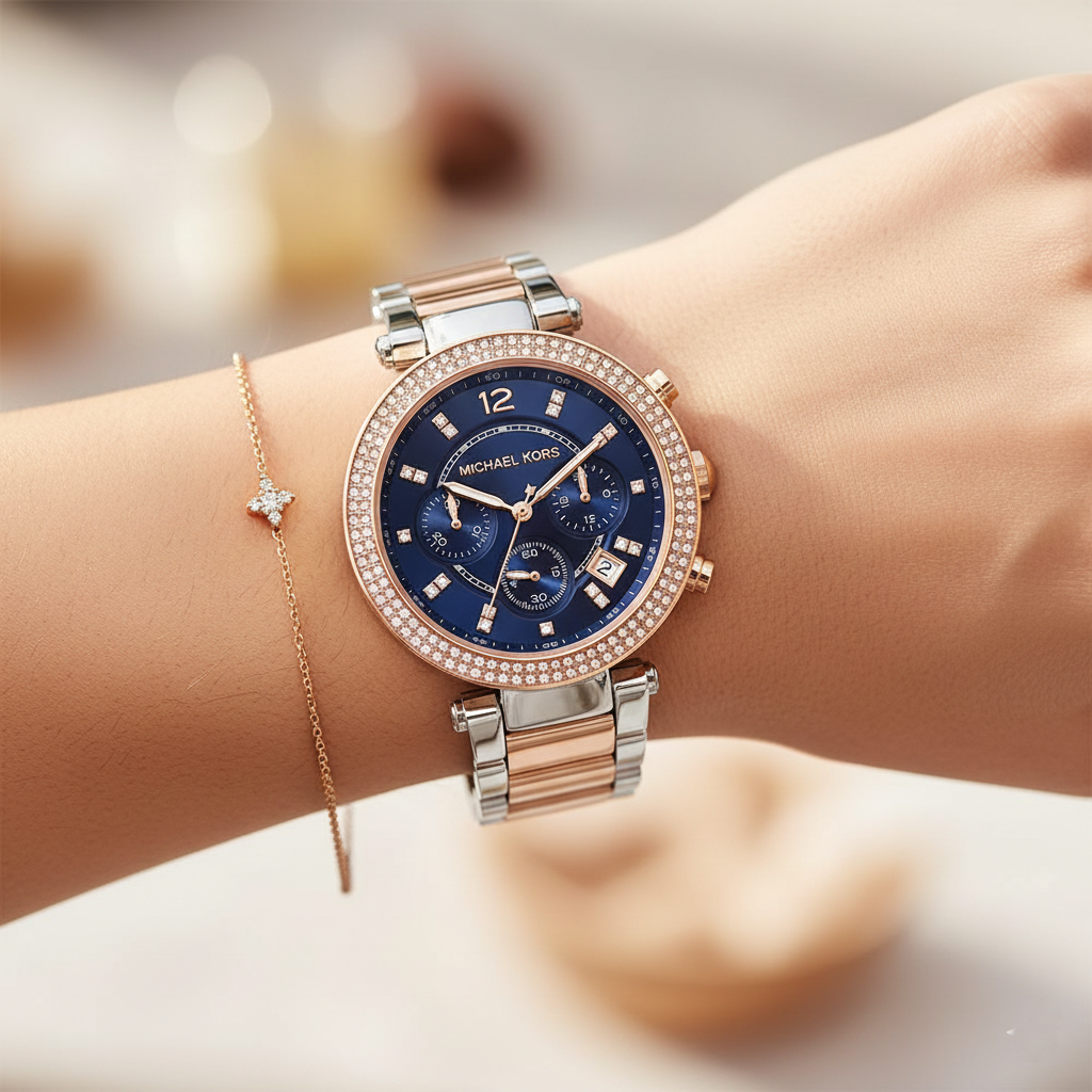 Michael Kors Parker MK6141 Women’s Rose Gold & Silver Stainless Steel Multi-Function Watch