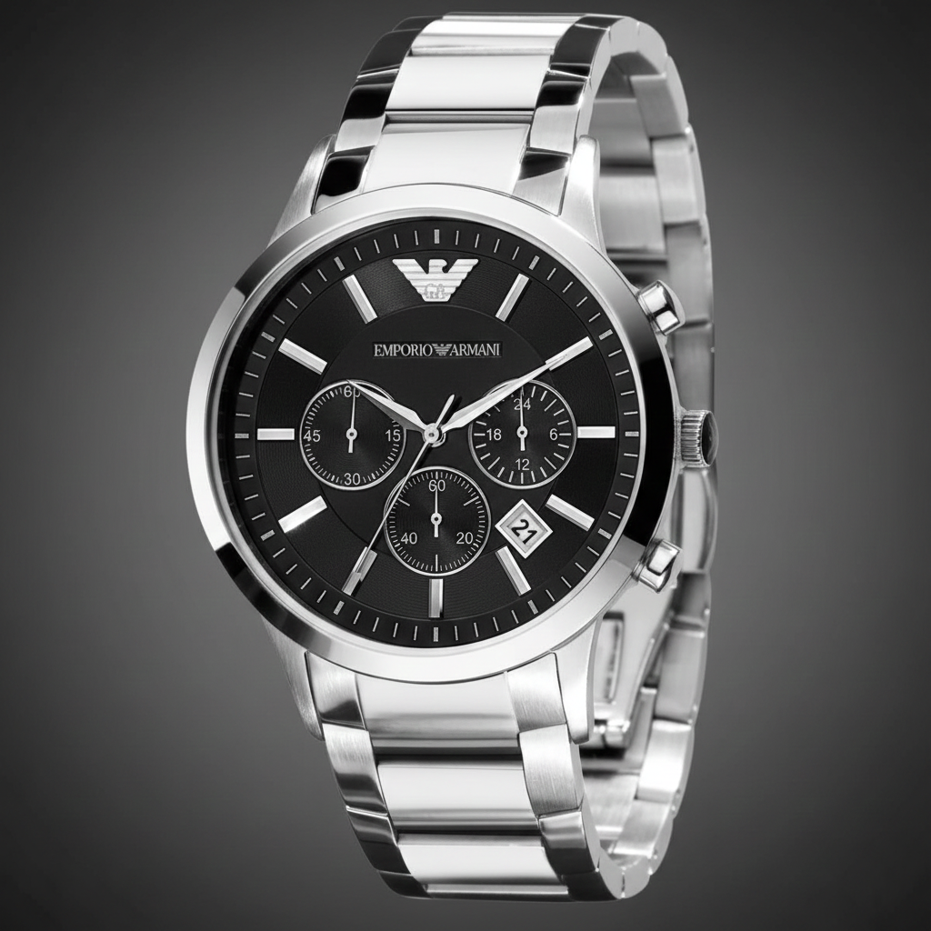 Emporio Armani AR2434 Men’s Black Dial Stainless Steel Renato Watch