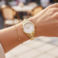 Michael Kors Runway MK6689 Women’s Gold Mother-of-Pearl Dial Pyramid-Link Bracelet Watch