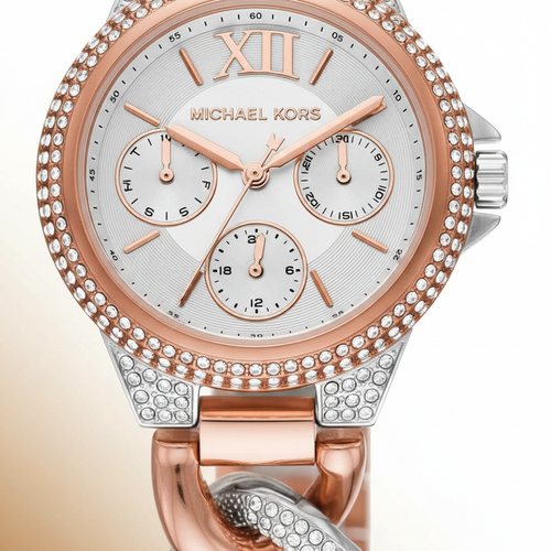 Michael Kors MK6843 Women’s Rose Gold & Silver Mini Camille Crystal Chain-Link Watch