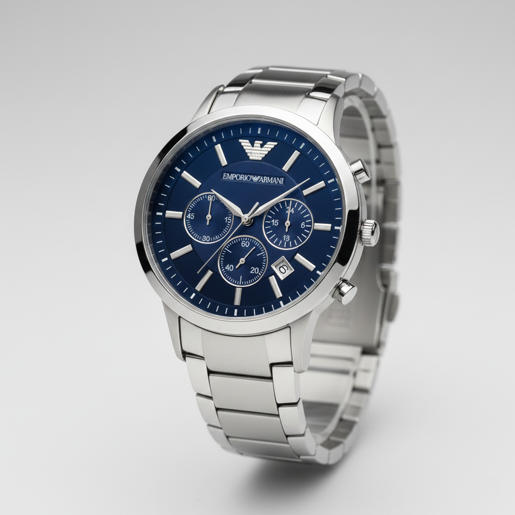Emporio Armani AR2448 Men’s Blue Dial Stainless Steel Renato Chronograph Watch
