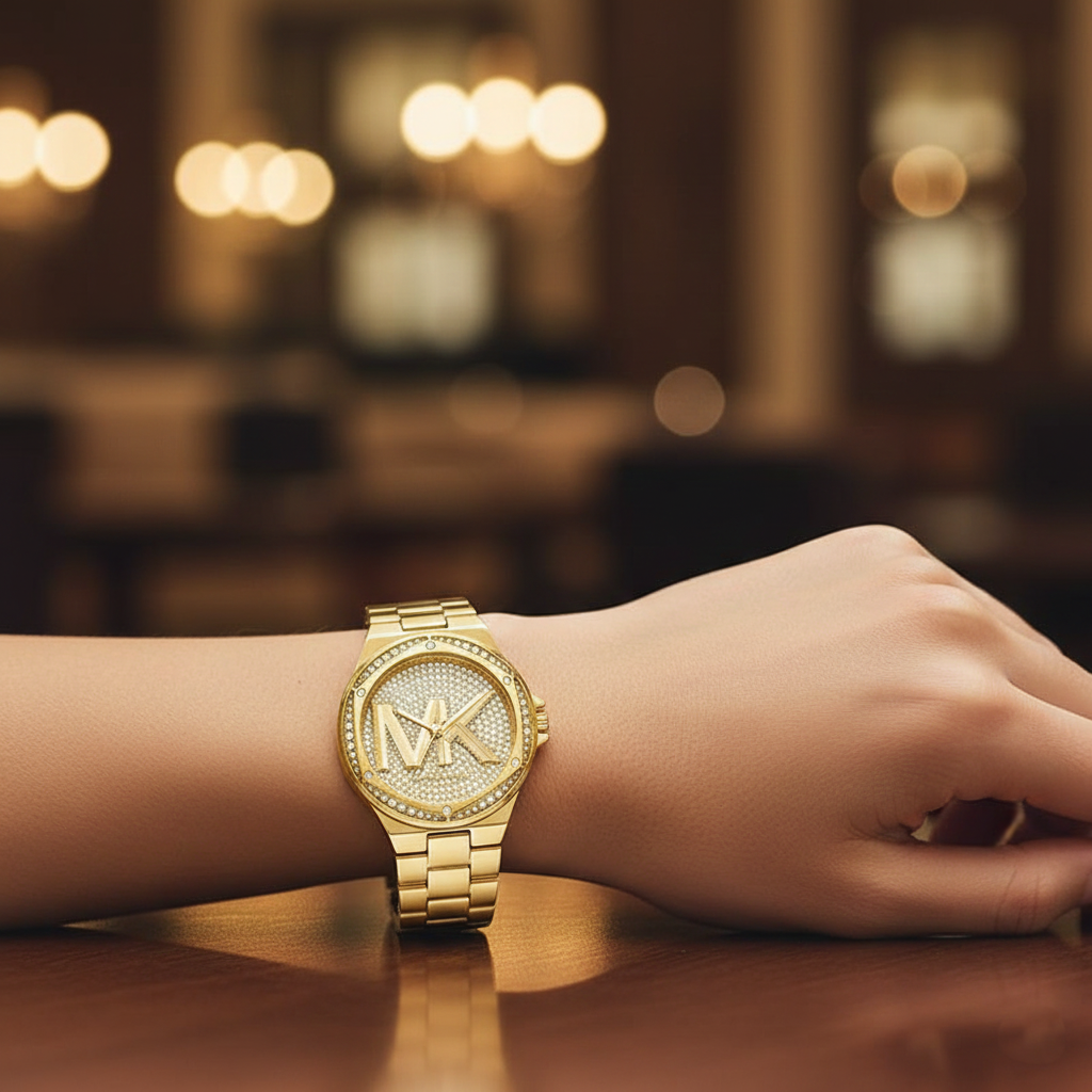 Michael Kors Lennox MK7229 Women’s Gold Crystal Dial Gold Bracelet Multi-Function Watch