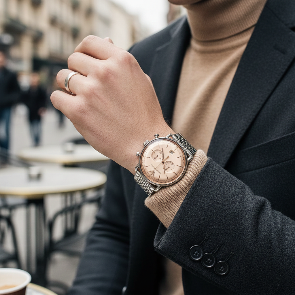 Emporio Armani AR11239 Men’s Champagne Dial Stainless Steel Aviator Watch