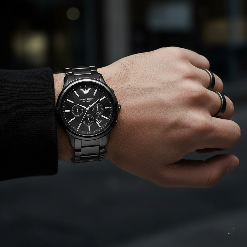 Emporio Armani AR1452 Men’s Black Dial Black Ceramic Ceramica Chronograph Watch