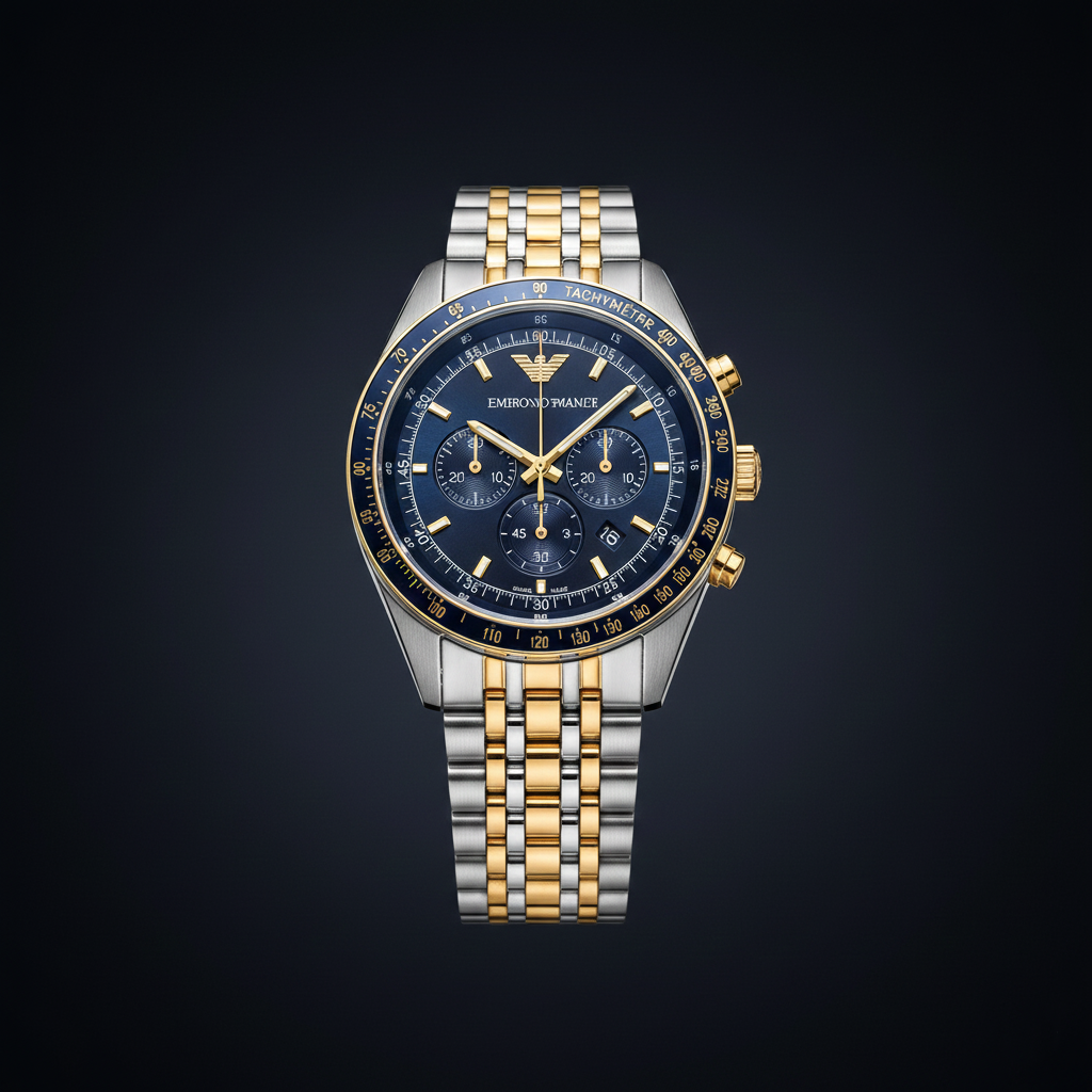 Emporio Armani AR6088 Men’s Blue Dial Two-Tone Stainless Steel Chronograph Watch