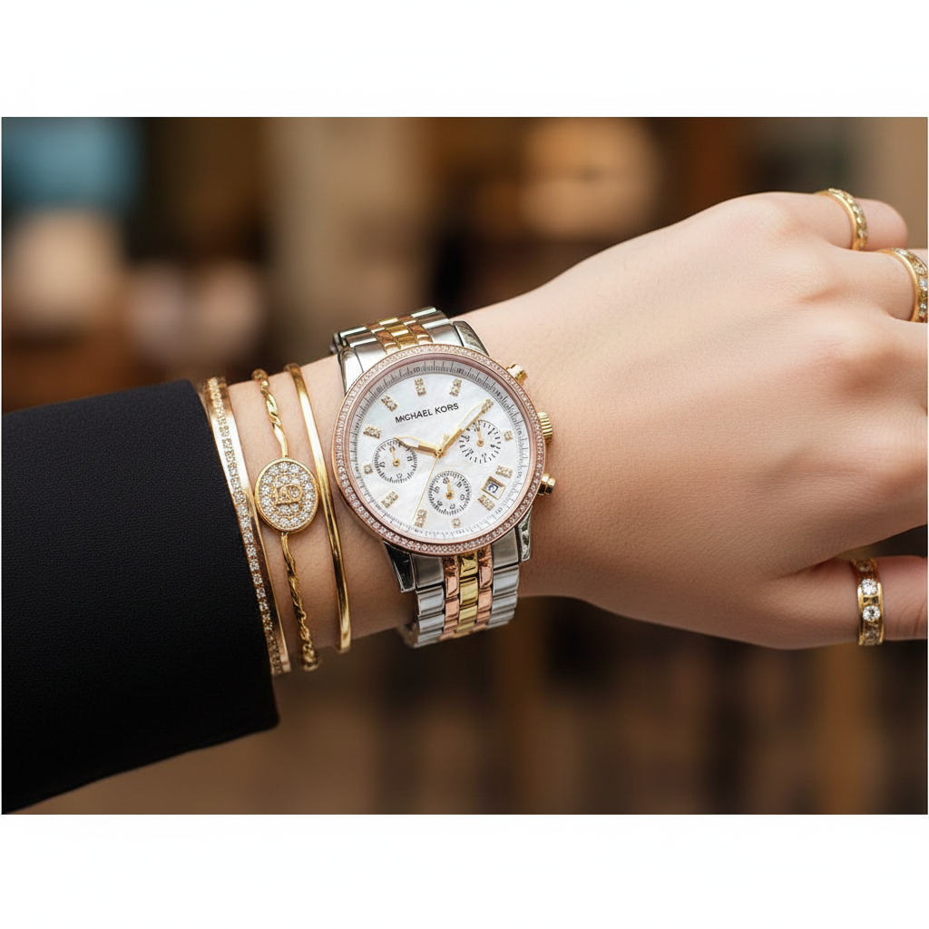 Michael Kors MK5650 Ritz Women’s Mother of Pearl Dial Two-Tone Chronograph Watch