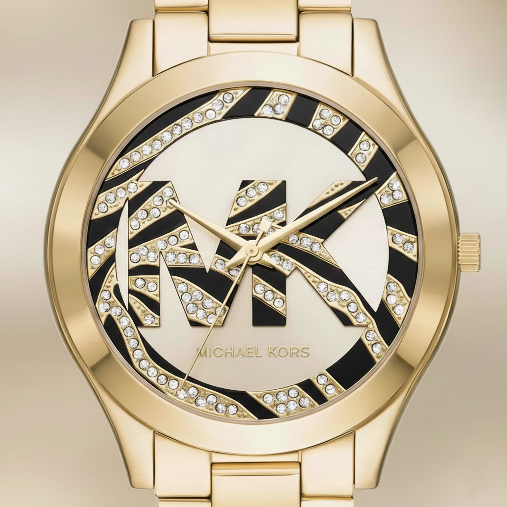 Michael Kors MK4561 Slim Runway Women’s Gold Crystal Logo Dial Stainless Steel Watch