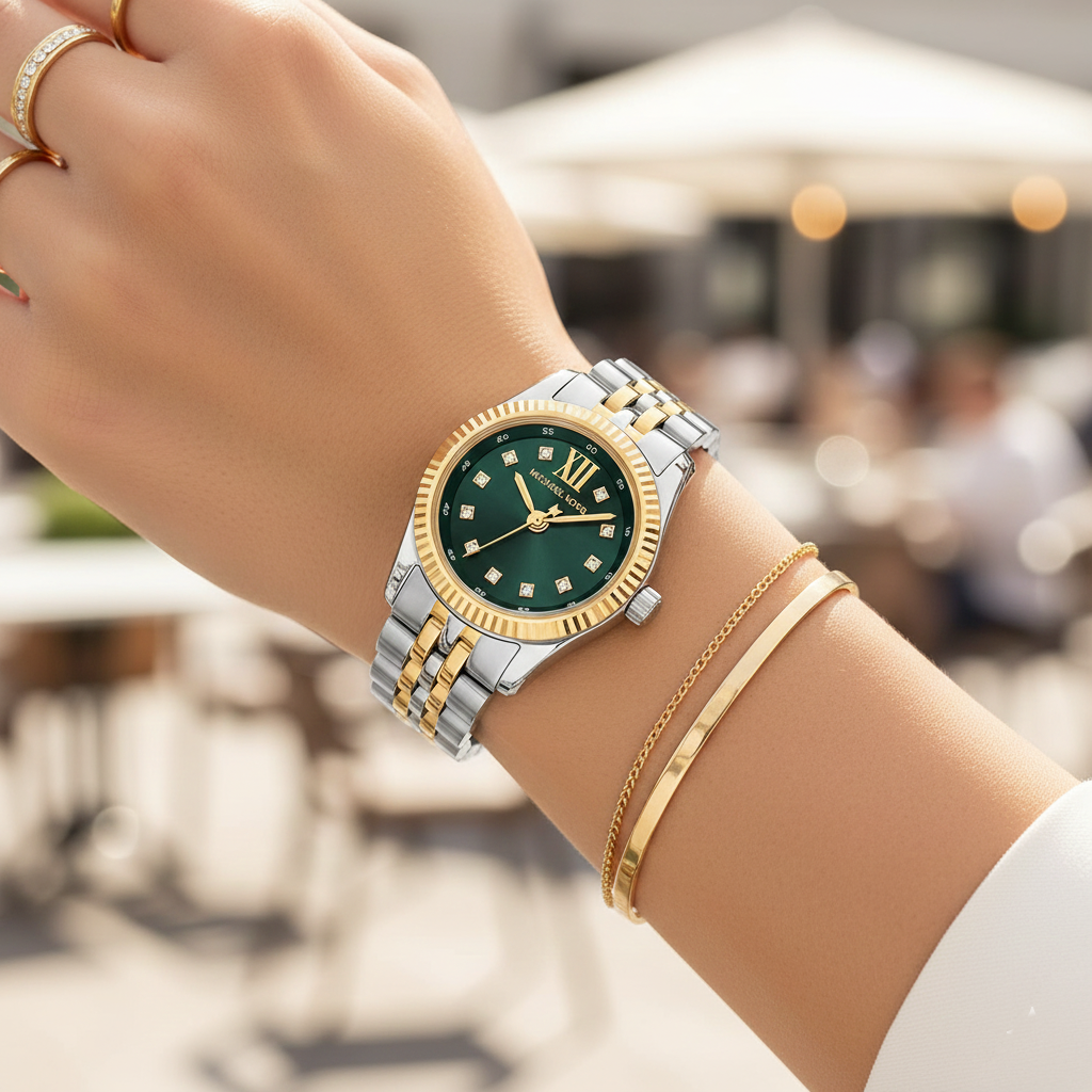 Michael Kors Lexington MK4986 Women’s Two-Tone Green Dial Multi-Function Watch