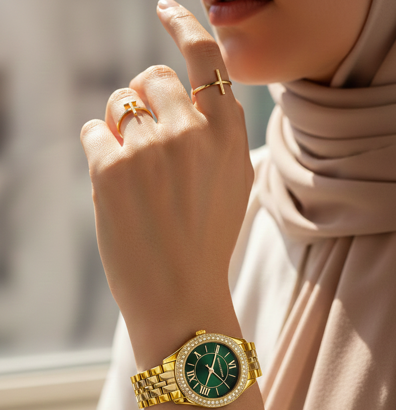 Michael Kors MK4870 Harlowe Women’s Gold Green Dial Crystal Watch