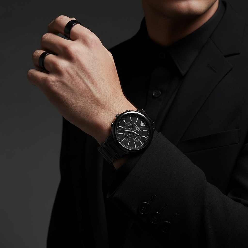 Emporio Armani AR1452 Men’s Black Dial Black Ceramic Ceramica Chronograph Watch