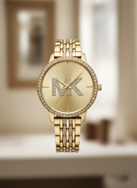 Michael Kors MK4371 Women’s Gold Dial Gold Stainless Steel Crystal MK Logo Watch