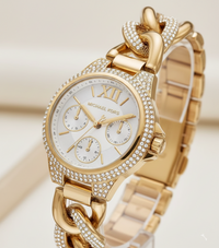 Michael Kors MK6842 Women’s Gold Mini Camille Crystal Chain-Link Watch