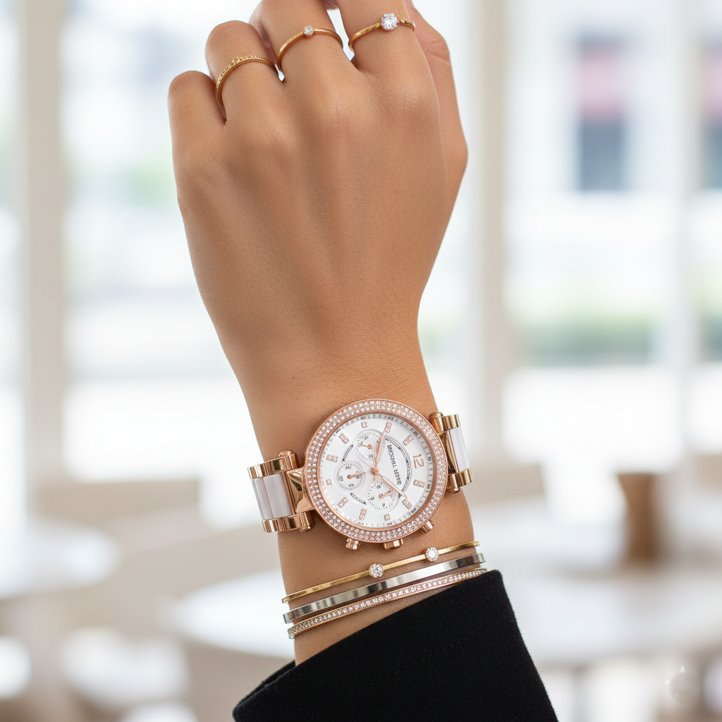 Michael Kors MK5774 Parker Women’s White Dial Rose Gold Chronograph Watch