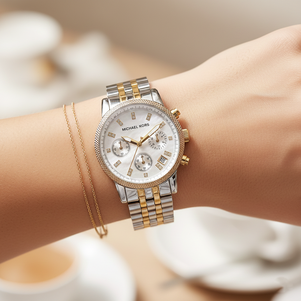 Michael Kors Ritz MK5057 Women’s Silver & Gold Stainless Steel Multi-Function Watch